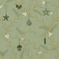 Duni Servietten 1/4-Falz "Noel" (33x33 cm, pistaziengrün) von Duni GmbH zeigen ein grünes Design mit goldenen Zweigen, weißen Beeren, Sternen, Schleifen, einem Haus und Ornamenten für eine festliche Tafel. Packung mit 250 Stück.