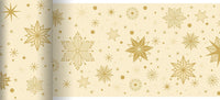 The Bio-DC Table Runner 0.15 x 20 m "Stargazing" by Duni GmbH is an eco-friendly, biodegradable table runner in beige with gold snowflakes, stars, and dots—perfect for festive, sustainable celebrations.
