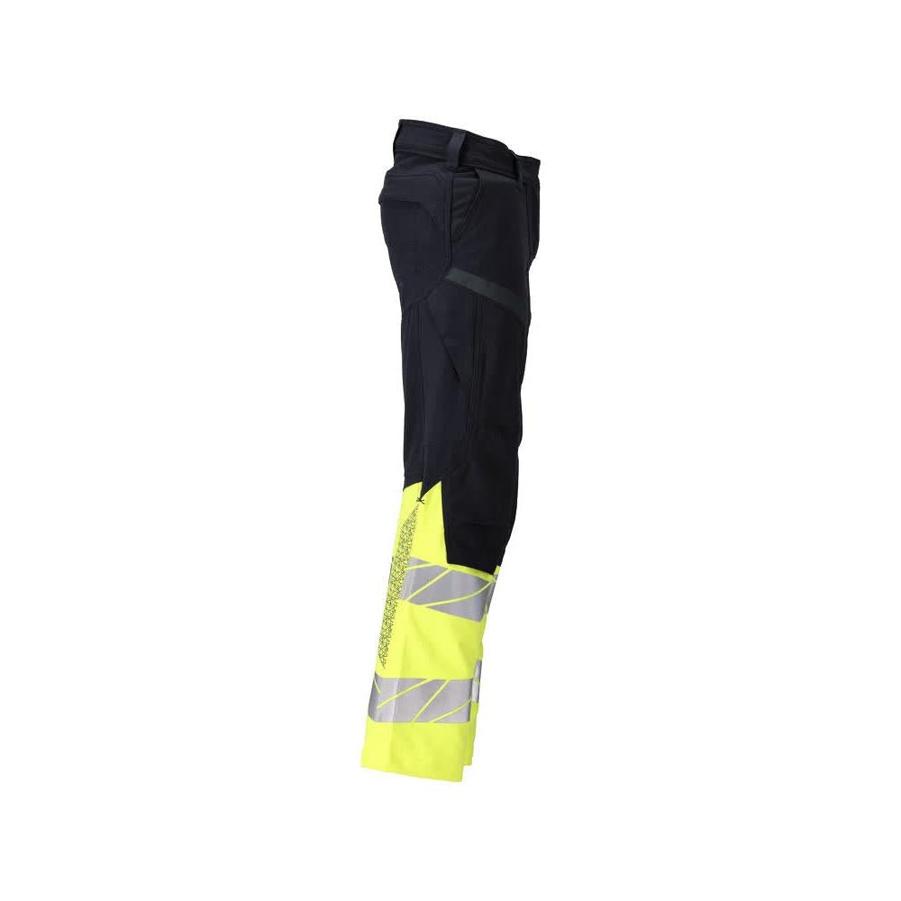Trousers, women, DIAMOND, knee pockets, stretch trousers Multisafe, black blue/hi-vis yellow