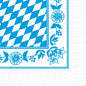 The Duni GmbH cellulose napkins 33x33 cm, 3-ply, feature a blue and white Bavarian diamond design with a blue floral border and a dotted white edge. Pack of 250 napkins.