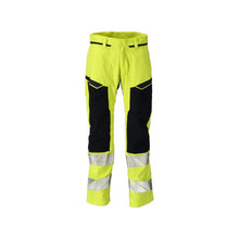 Trousers with knee pockets, stretch inserts Multisafe trousers, hi-vis yellow/black-blue