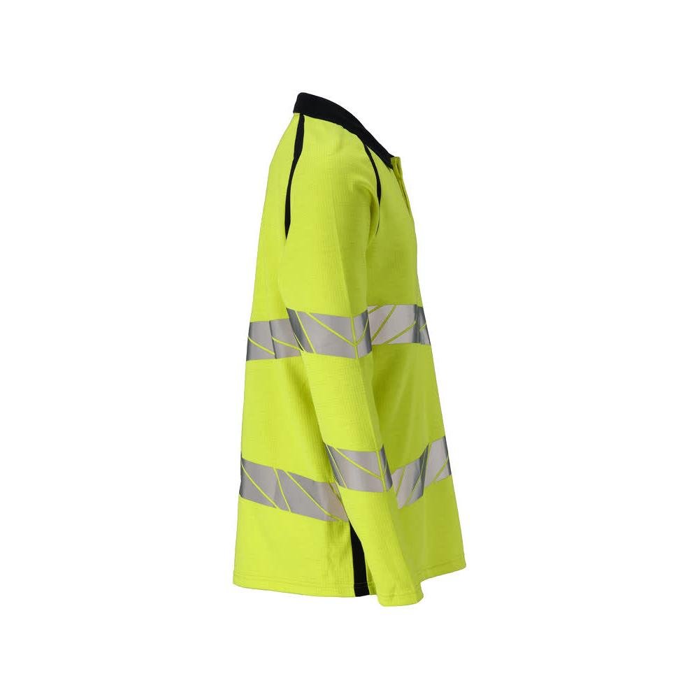 Polo shirt, long-sleeved polo shirt Multisafe, hi-vis yellow/black-blue