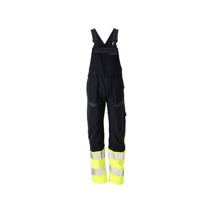 Latzhose, Knietaschen, Stretch-Einsätze Latzhose Multisafe, schwarzblau/hi-vis gelb