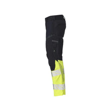 Hose mit Knietaschen, Stretch-Einsätze Hose Multisafe, schwarzblau/hi-vis gelb