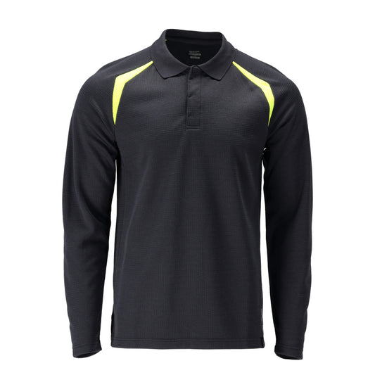 Polo shirt, long-sleeved polo shirt Multisafe, black blue/hi-vis yellow