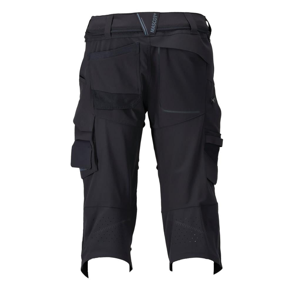 Three-quarter trousers, knee pockets, stretch craftsman three-quarter trousers, black-blue