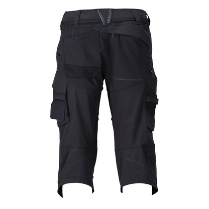 Three-quarter trousers, knee pockets, stretch craftsman three-quarter trousers, black-blue