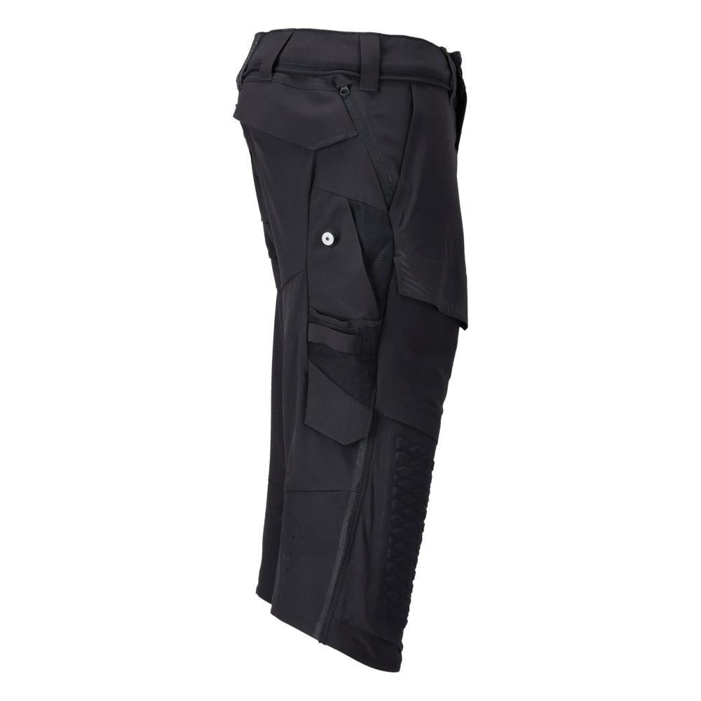 Three-quarter trousers, knee pockets, stretch craftsman three-quarter trousers, black-blue