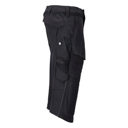 Three-quarter trousers, knee pockets, stretch craftsman three-quarter trousers, black-blue