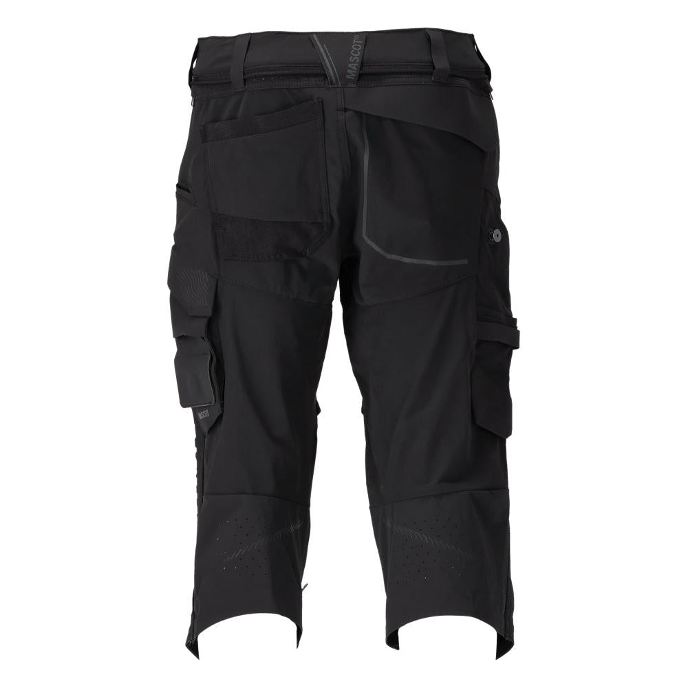 Three-quarter trousers, knee pockets, stretch craftsman three-quarter trousers, black