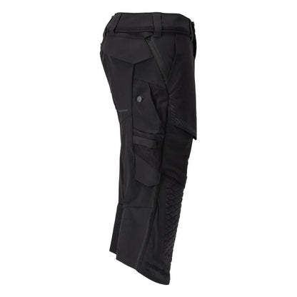 Three-quarter trousers, knee pockets, stretch craftsman three-quarter trousers, black