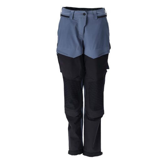 Trousers with knee pockets, women's trousers, stone blue/black blue