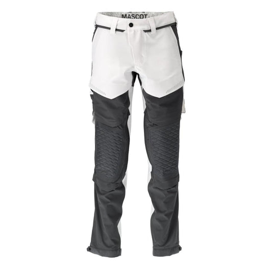 Trousers, knee pockets, stretch, light trousers, white/anthracite grey
