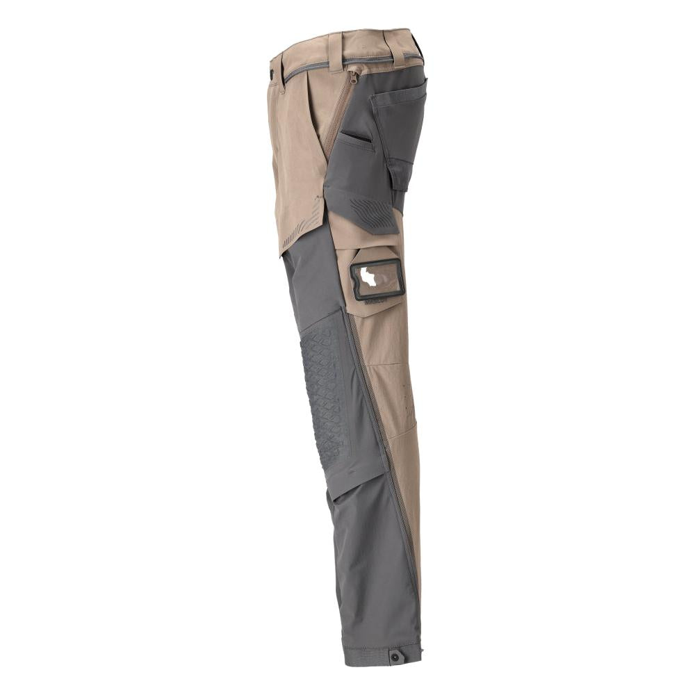 Trousers, knee pockets, stretch, light trousers, dark sand beige/anthracite grey