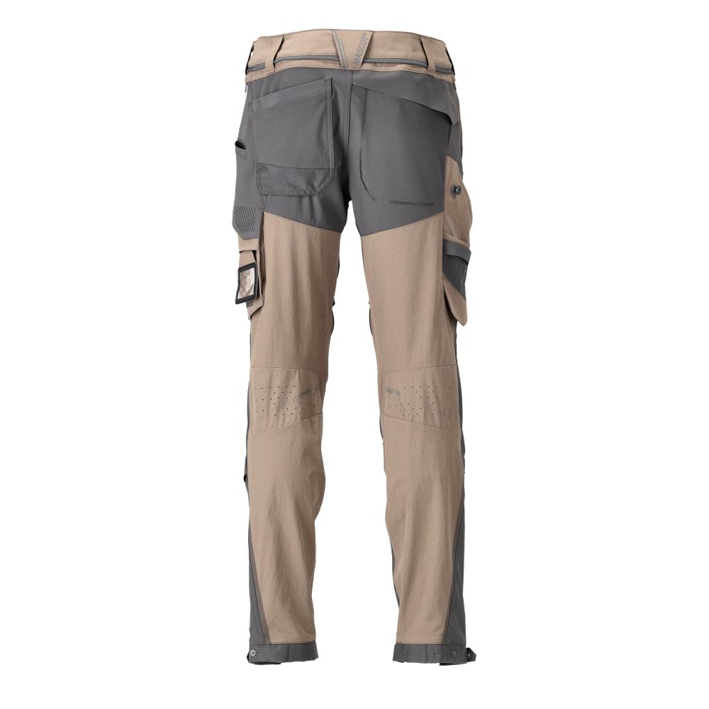 Trousers, knee pockets, stretch, light trousers, dark sand beige/anthracite grey