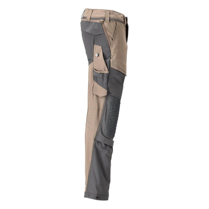 Trousers, knee pockets, stretch, light trousers, dark sand beige/anthracite grey