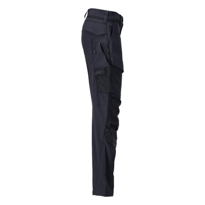 Trousers with knee pockets, women's trousers, black-blue