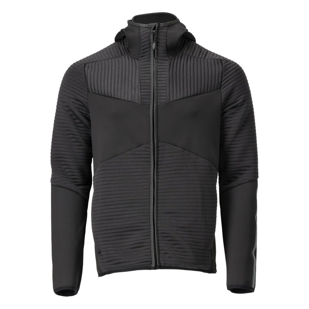 Fleece sweater, hood, zipper microfleece jacket, black