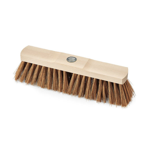 Der Nölle Profi Brush Industriebesen 30 cm, Poly-Kokos mit Stielgewinde von Nölle Profi Brush Bürsten- & Pinseltechnik e.K. hat steife braune Borsten und ein zentrales Gewindeloch zur Stielbefestigung, abgebildet auf weißem Grund.