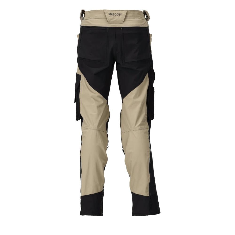Hose mit Knietaschen, Stretch, leicht Hose, hellkhaki/schwarz