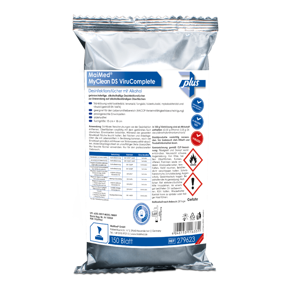 MaiMed MyClean DS ViruComplete Refill 120 pieces. Wipes soaked-neutral 15x18cm | Pack (150 pieces)
