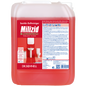 Ein 10-Liter-Gebinde von Dr. Schnell MILIZID LEMONFRESH der DR.SCHNELL GmbH & Co. KGaA, einem kraftvollen Sanitärreiniger-Konzentrat mit Zitronenduft, zeigt ein rotes Etikett mit Produktangaben sowie Abbildungen einer Toilette und eines Waschbeckens.