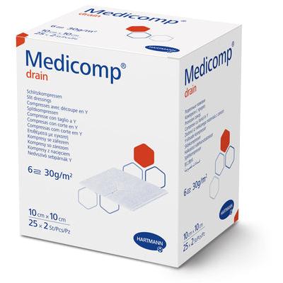Hartmann Medicomp Sterile Non-Woven Compresses, 10x10 cm, 6-ply, 25x2 pieces | Package (50 pieces)