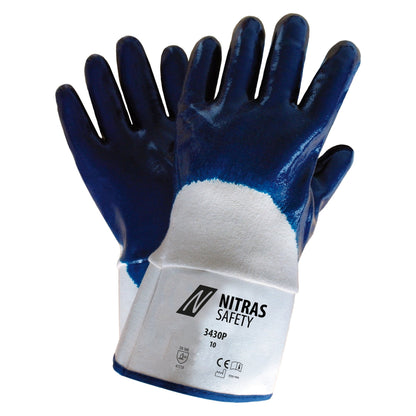NITRAS Nitrilhandschuhe, weiß / blau, EN 388 Baumwoll-Jersey, Größe 10 | Packung (12 Paare)