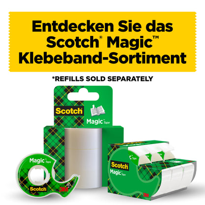 Entdecken Sie das Scotch® Magic™ Unsichtbares Klebeband 8-1915R3/2 von 3M Deutschland GmbH: Aktionspackung mit 2 Rollen + 1 GRATIS-Rolle (19 mm x 15 m)-ideal für Büro und Bastelprojekte. *Nachfüllungen separat erhältlich.