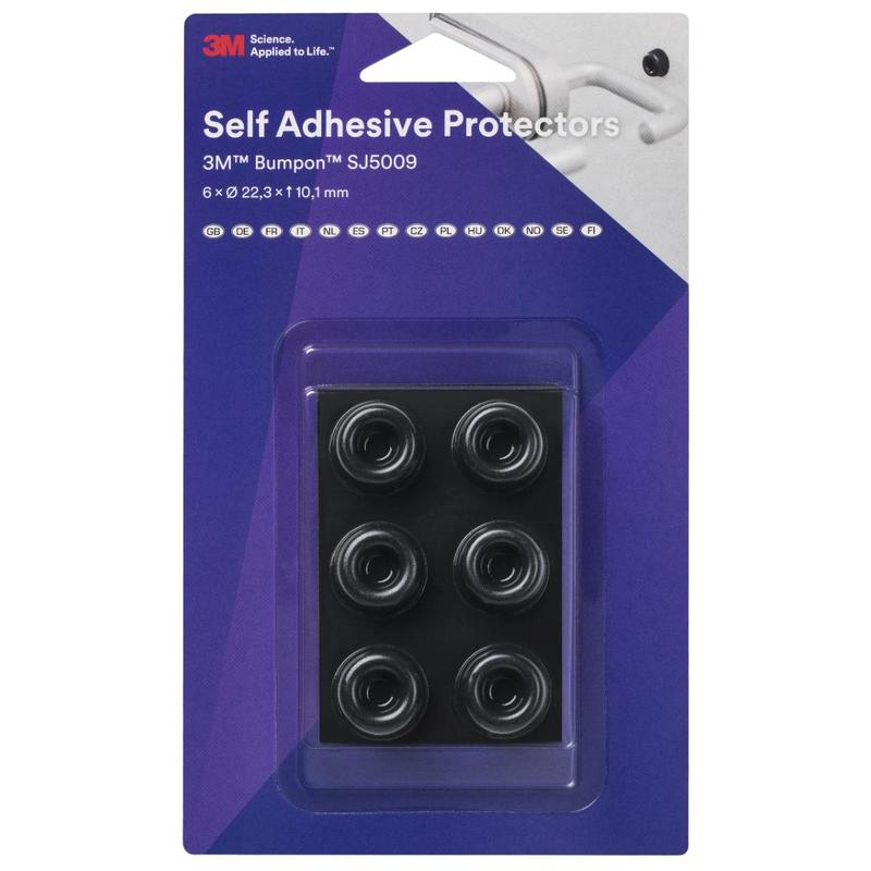 3M™ Bumpon™ SJ5009BL Elastic Bumper Mini Pack, Black, 6 pieces, 22.3 x 10.1 mm, Adhesive Natural Rubber R-30 | Pack (6 pieces)