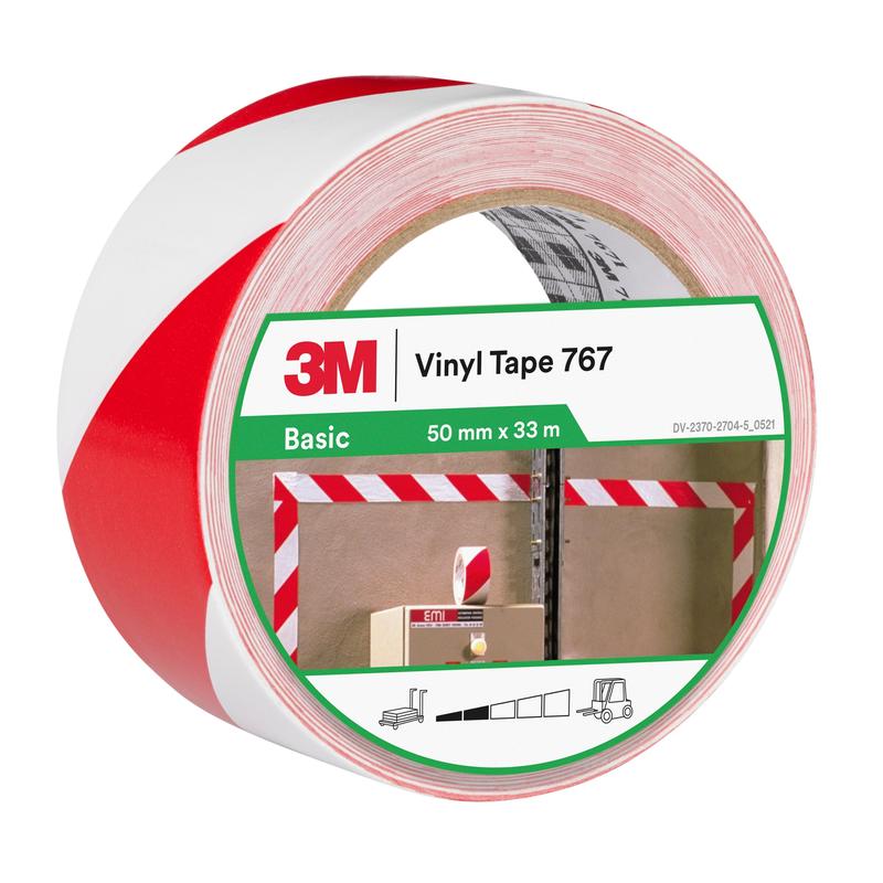 3M™ Gefahrenwarnmarkierungsband 767i, Rot/Weiß, 50 mm x 33 m, einzelverpackt | Packung (1 Rolle)