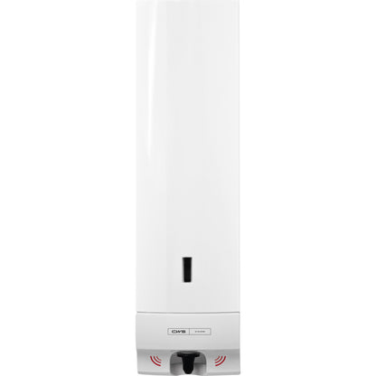The CWS ParadiseLine foam soap dispenser Foam Slim Non-Touch in white is a wall dispenser with a visible soap level window, black sensor for touchless hygiene, and the CWS hygiene logo above the nozzle.