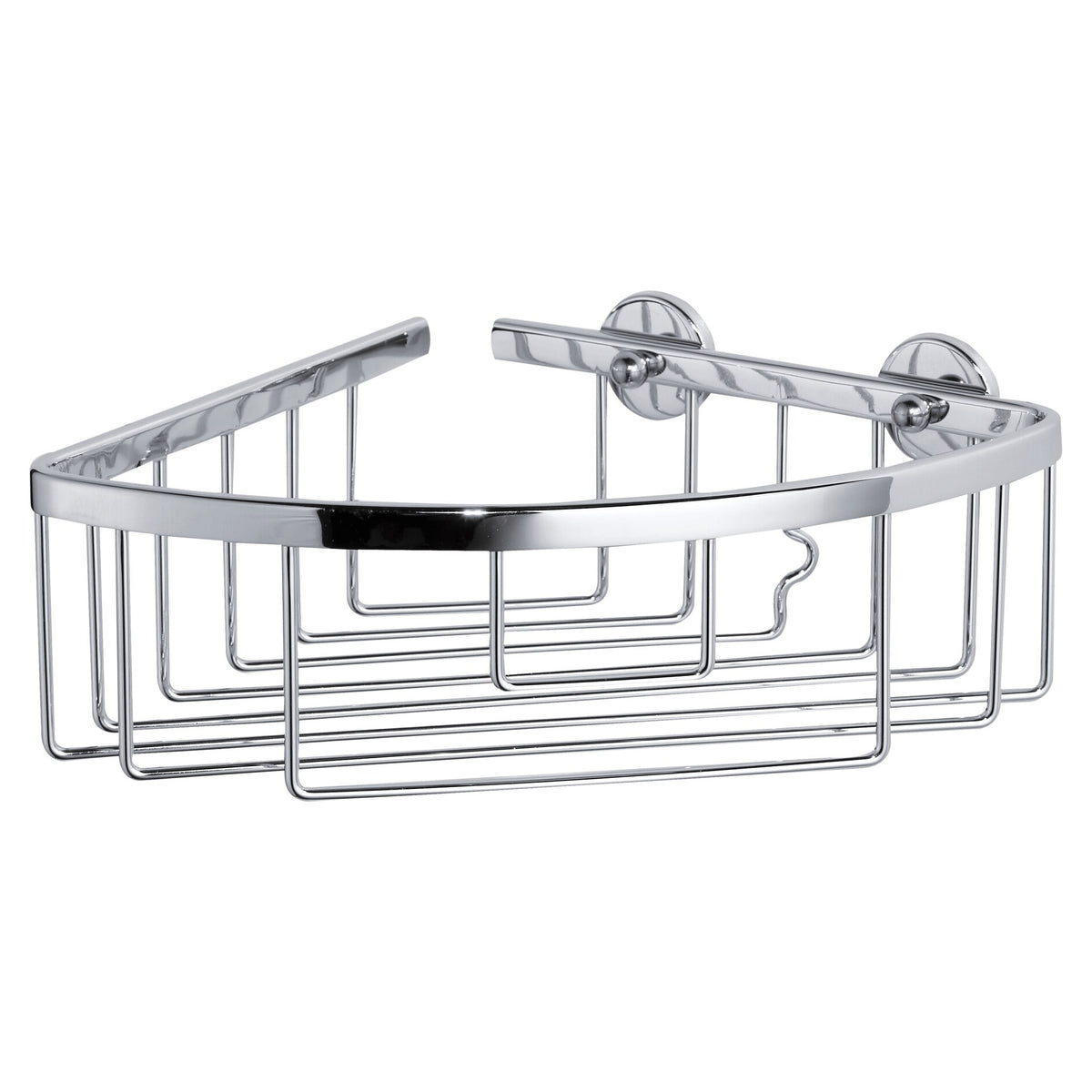 tesa ALUXX Single-Tier Corner Shower Basket, Aluminum, Chrome-Plated, Includes Adhesive Solution