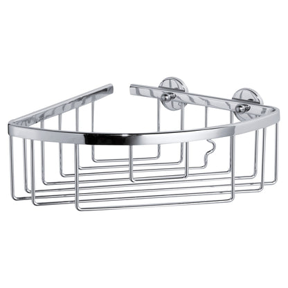 tesa ALUXX Single-Tier Corner Shower Basket, Aluminum, Chrome-Plated, Includes Adhesive Solution