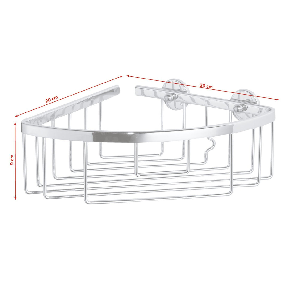 tesa ALUXX Single-Tier Corner Shower Basket, Aluminum, Chrome-Plated, Includes Adhesive Solution – Dimensions