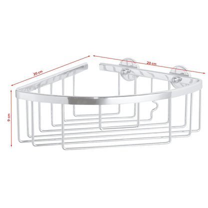 tesa ALUXX Single-Tier Corner Shower Basket, Aluminum, Chrome-Plated, Includes Adhesive Solution – Dimensions