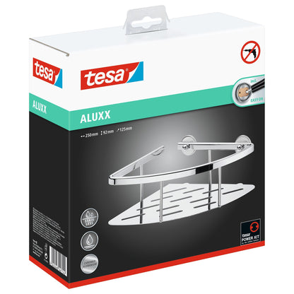 tesa ALUXX Corner Shelf for Shower, Single-Tier, Aluminum, Chrome-Plated, Adhesive Mount