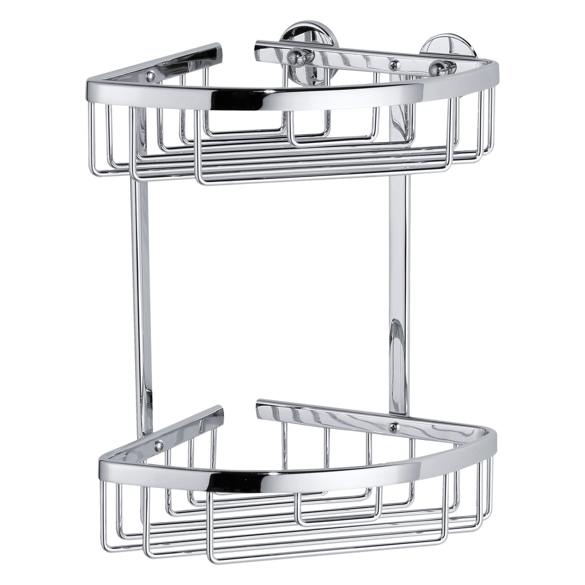 tesa ALUXX Corner Shower Shelf, Two-Tier, Aluminum, Chrome-Plated, Adhesive Mount