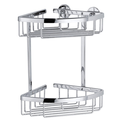 tesa ALUXX Corner Shower Shelf, Two-Tier, Aluminum, Chrome-Plated, Adhesive Mount