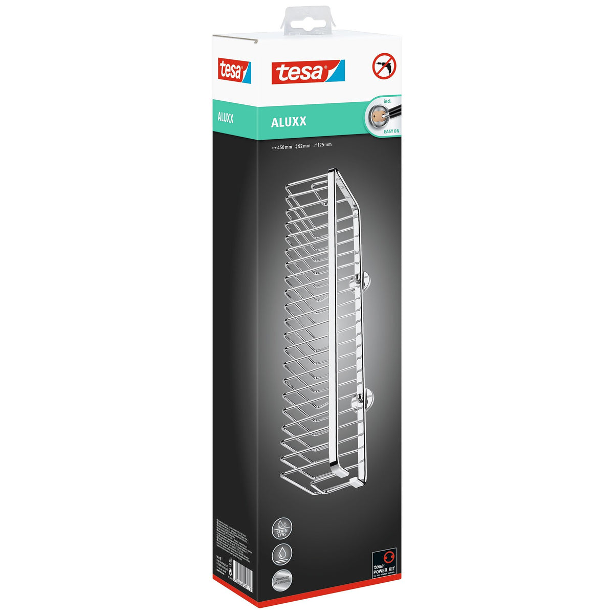 tesa ALUXX Shower Basket (No Drilling Required), 45 cm wide, includes adhesive solution