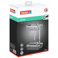 tesa ALUXX Shower Shelf (No Drilling Required), Two-Tier, Chrome-Plated, Includes Adhesive Solution