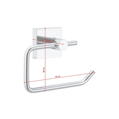 tesa EKKRO Toilet Paper Holder, Chrome-Plated, Includes Adhesive Solution, Without Lid – Dimensions