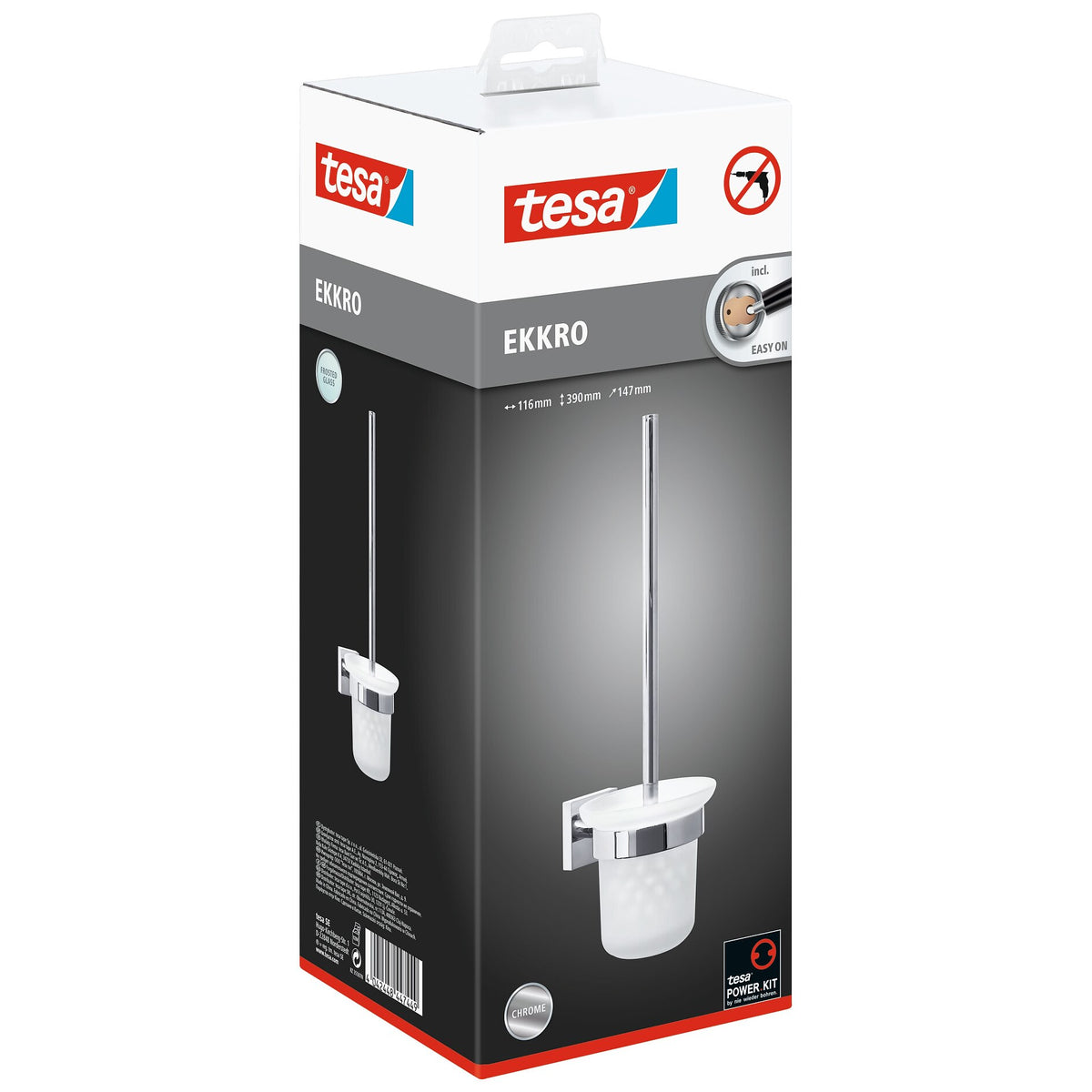 tesa EKKRO Toilet Brush Set, Chrome-Plated, Includes Adhesive Solution