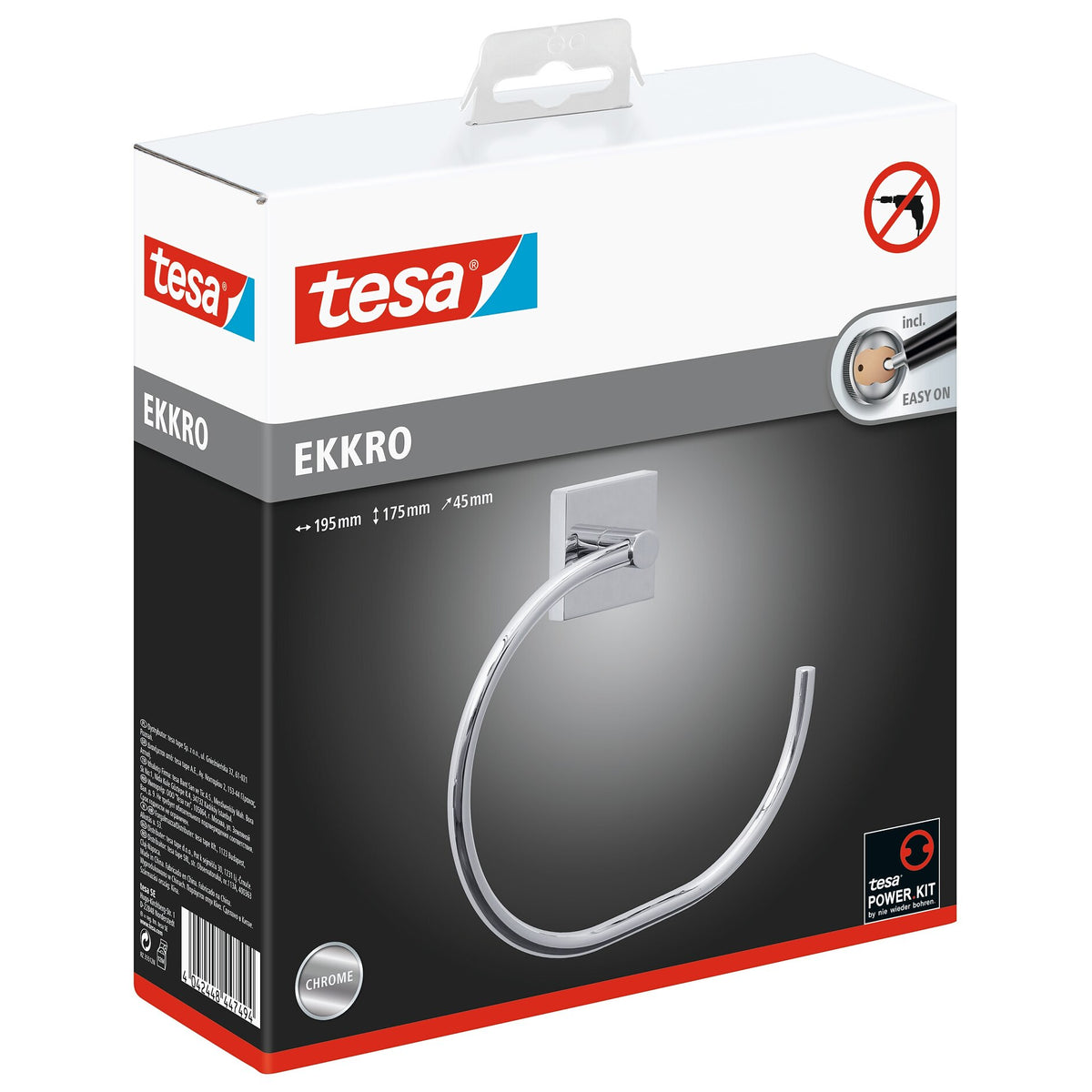 tesa Ekkro Towel Ring, Chrome-Plated, Includes Adhesive Solution