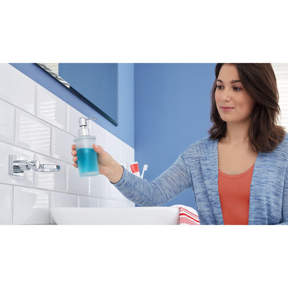 tesa Hukk Soap Dispenser, Wall-Mounted, Chrome-Plated, Adhesive Solution – Application