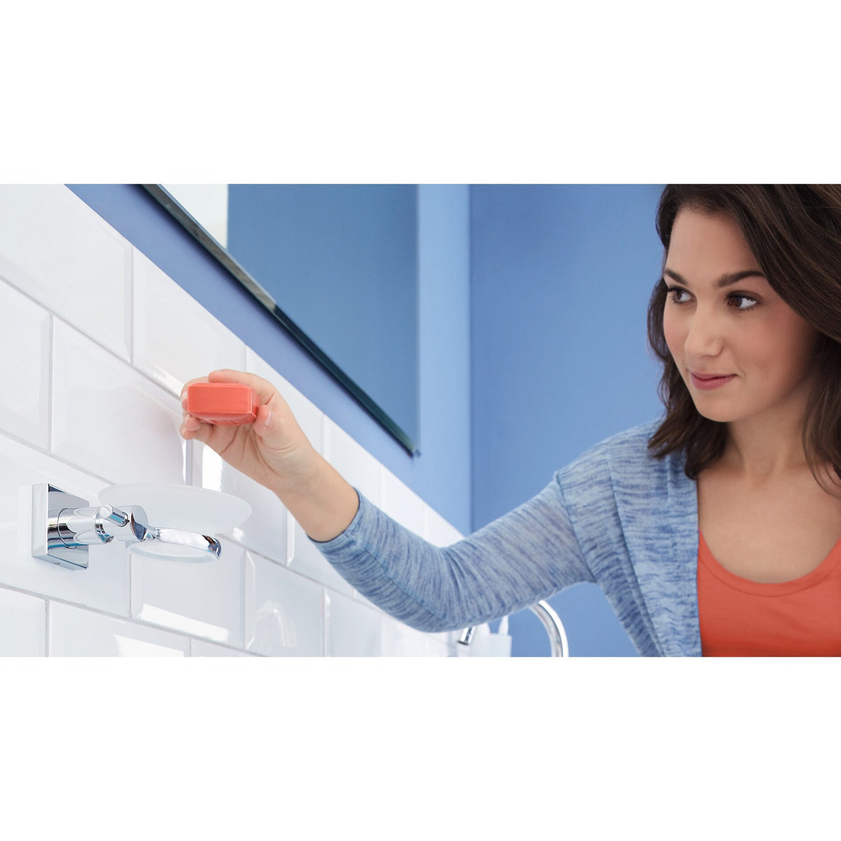 tesa Hukk Soap Dish, Wall-Mounted, Chrome-Plated, Includes Adhesive Solution – Instructions for Use