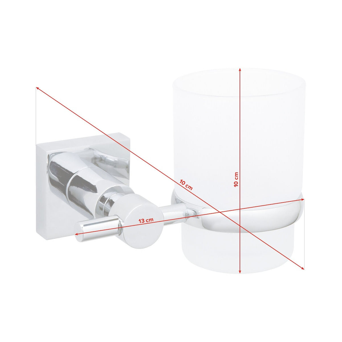 tesa Hukk Wall-Mounted Toothbrush Holder, Chrome-Plated, Includes Adhesive Solution – Dimensions