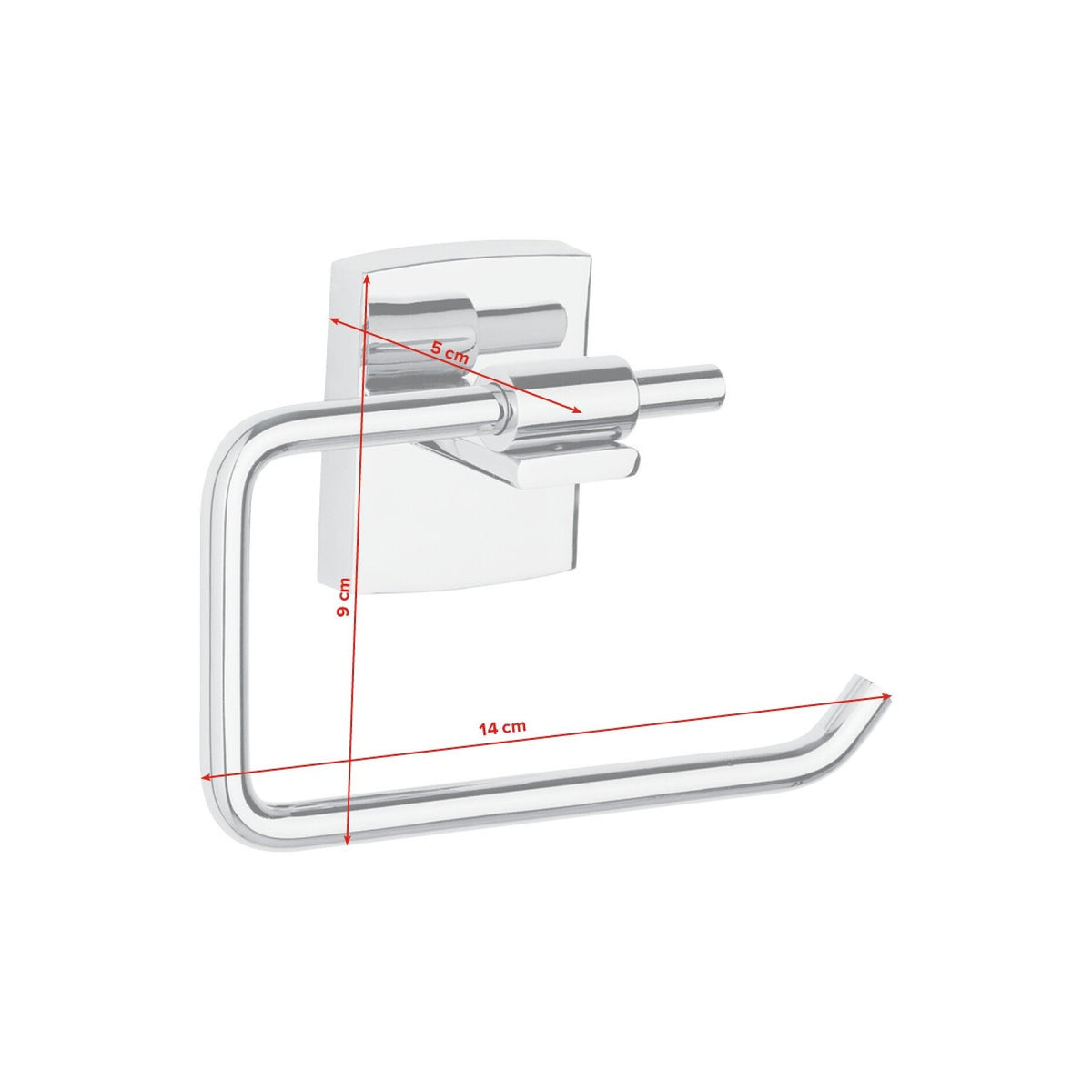 tesa Klaam Toilet Paper Holder without Lid, Self-Adhesive, Chrome-Plated – Dimensions