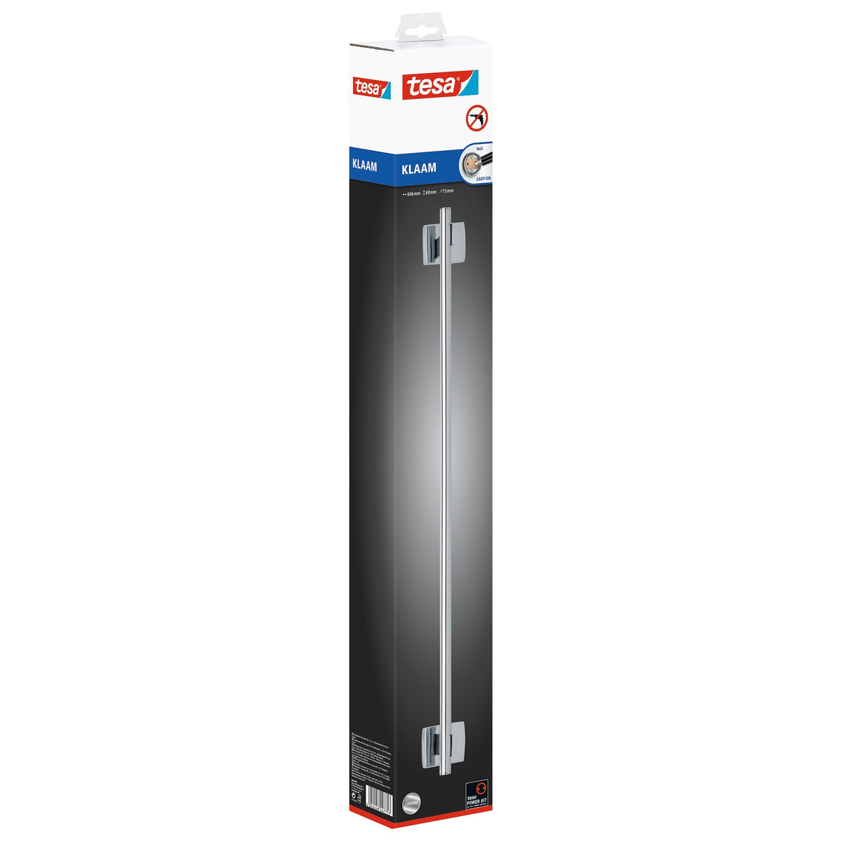 tesa Klaam Bath Towel Rack, Chrome-Plated, Includes Adhesive Solution, 65 cm
