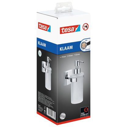 tesa Klaam Designer Soap Dispenser, Chrome-Plated, Includes Adhesive Solution